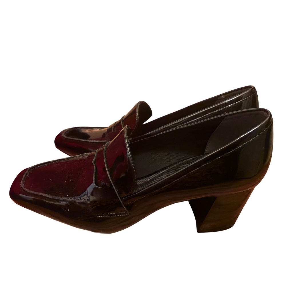 Anne Klein Black Patent Penny Loafer Pumps Square Toe‎ Block Heel iflex size 9